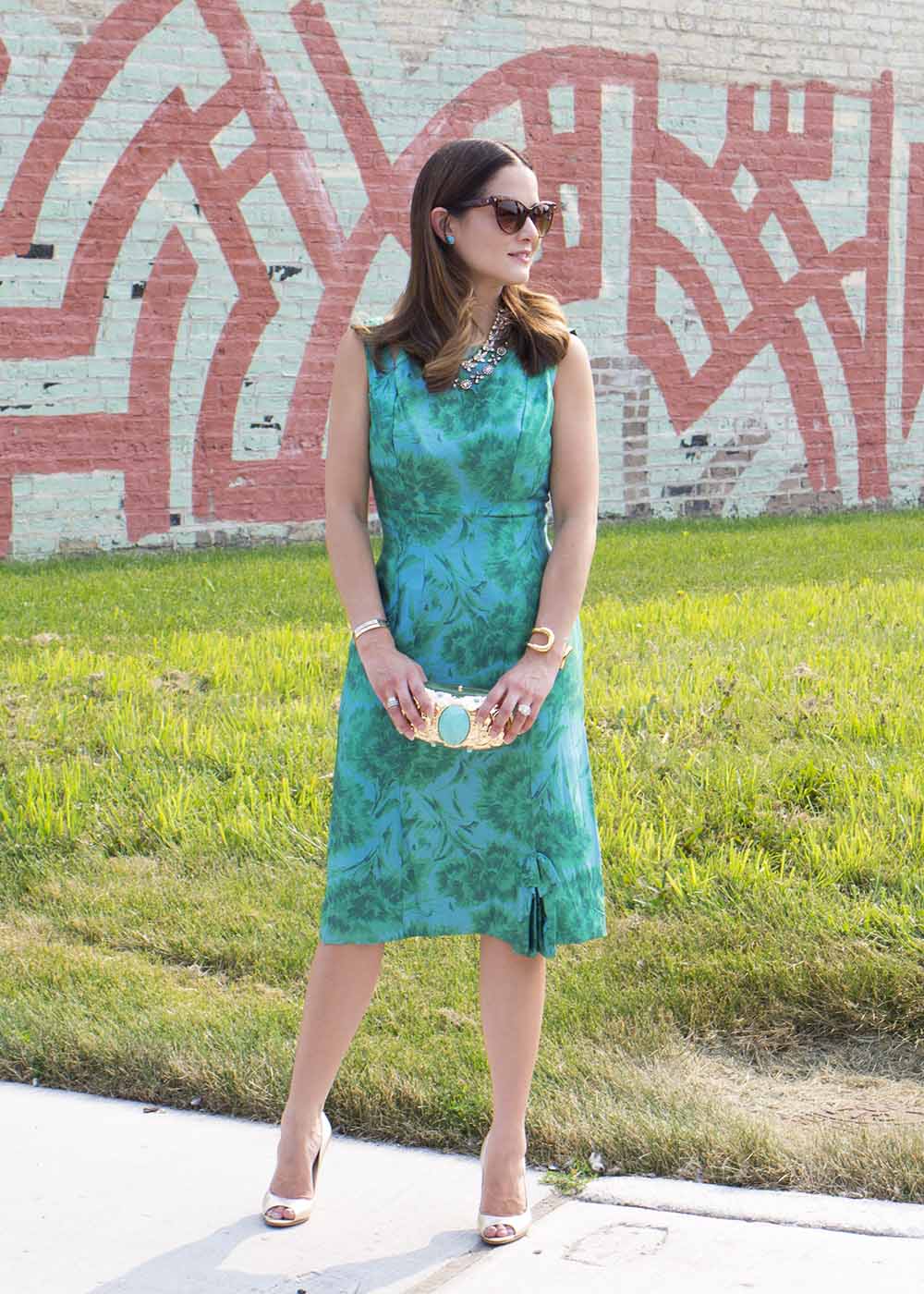 Vintage Green Floral Dress