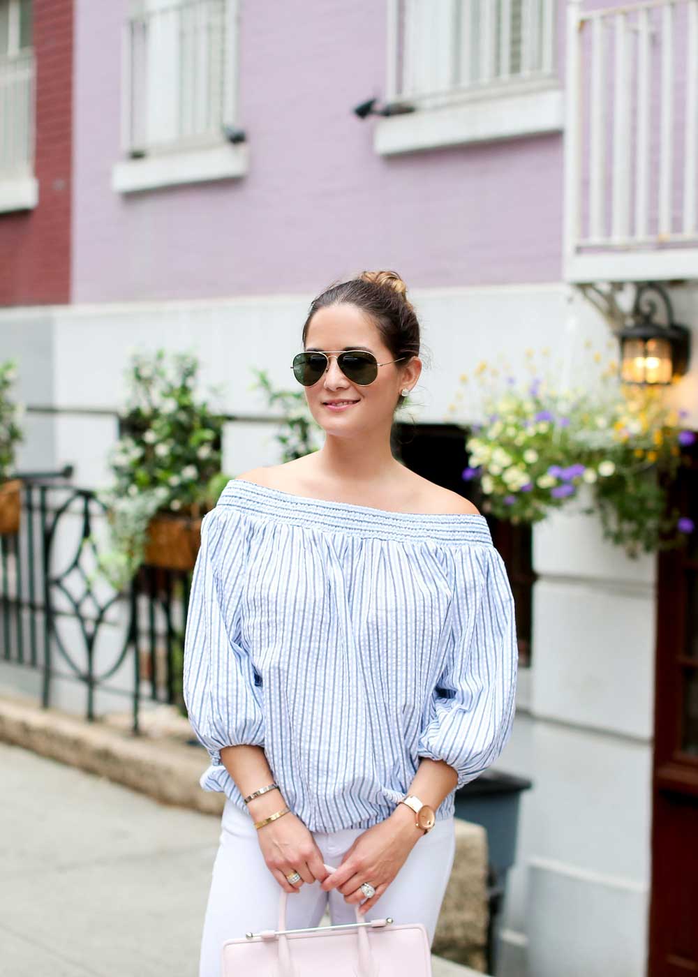 Seersucker Off the Shoulder Top