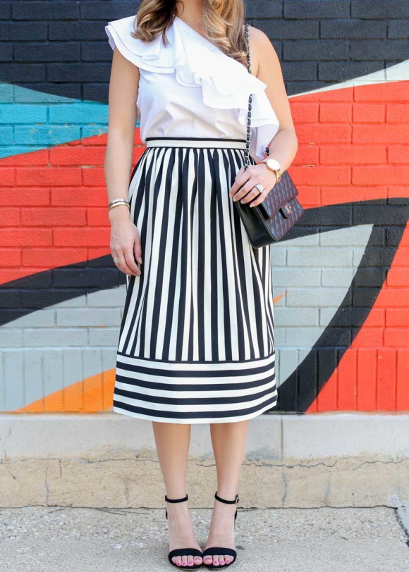 Striped A Line Midi Skirt