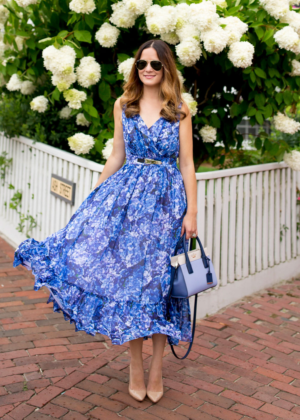 Kate Spade Blue Floral Bell Sleeve Dress factory direct