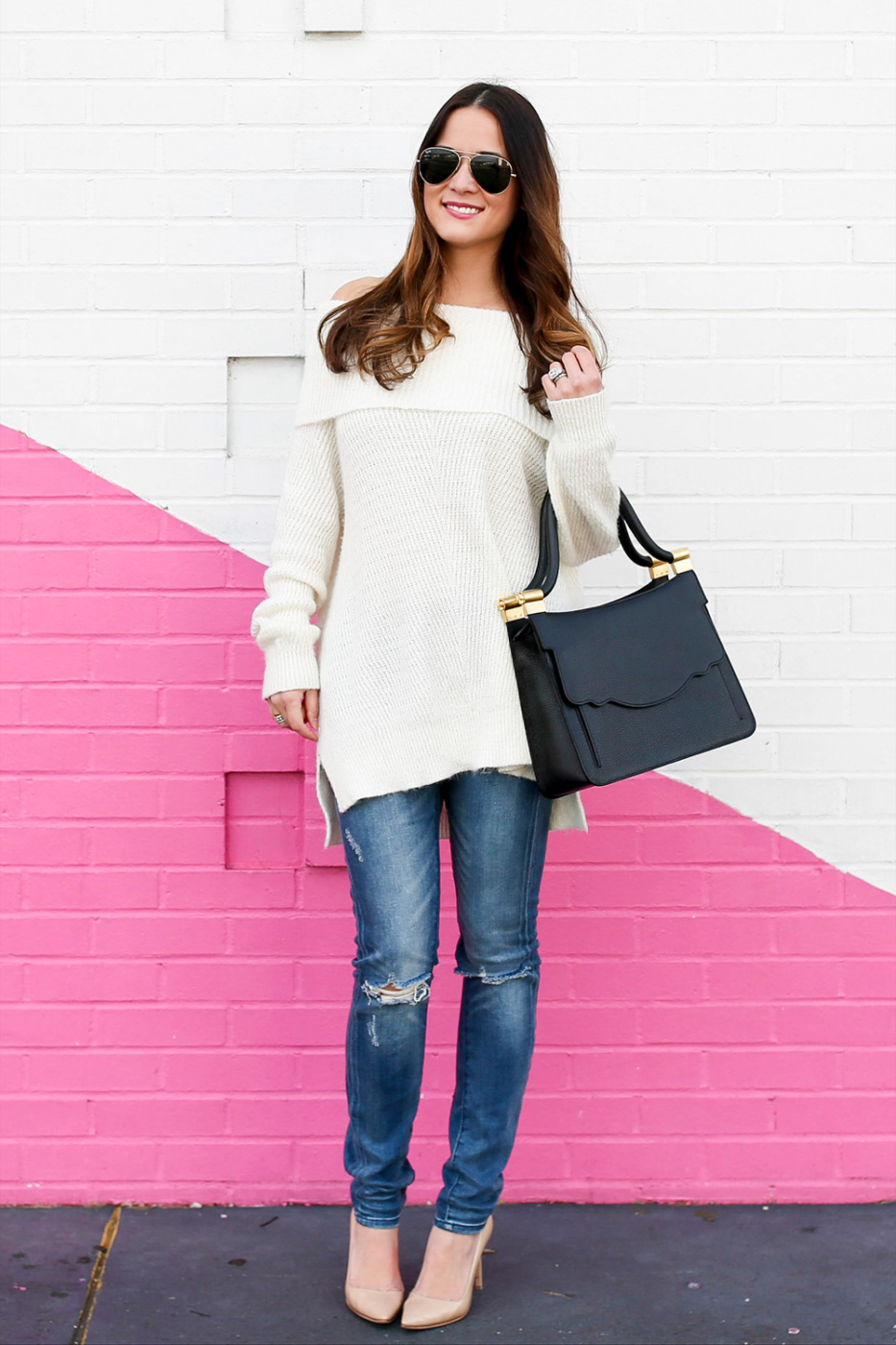 Ivory Off Shoulder Sweater