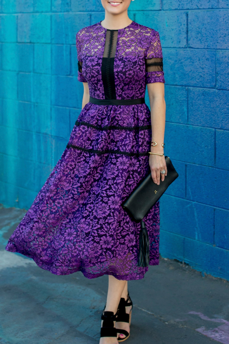 Purple Lace Midi Dress