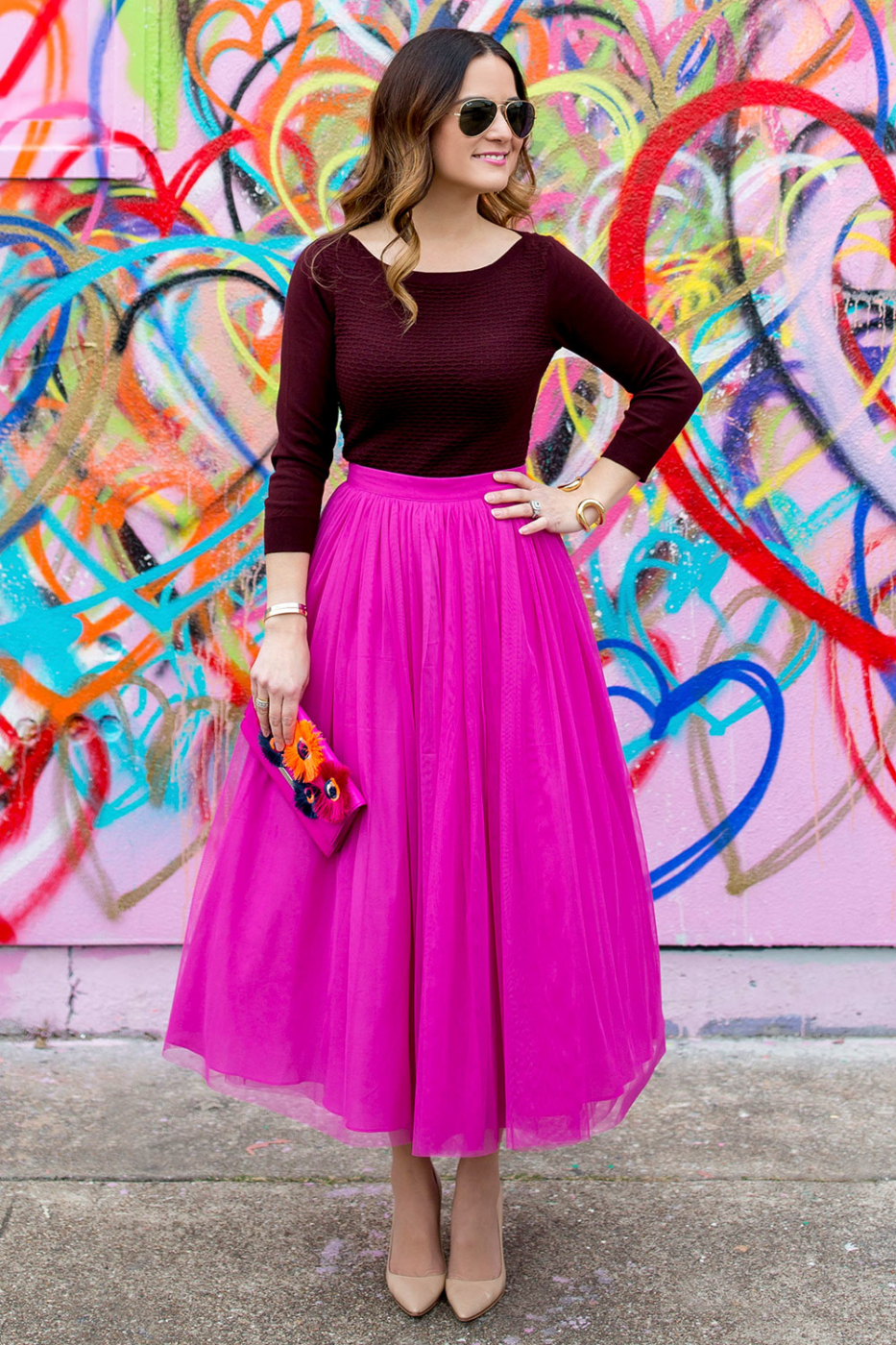 Pink Tulle Midi Skirt