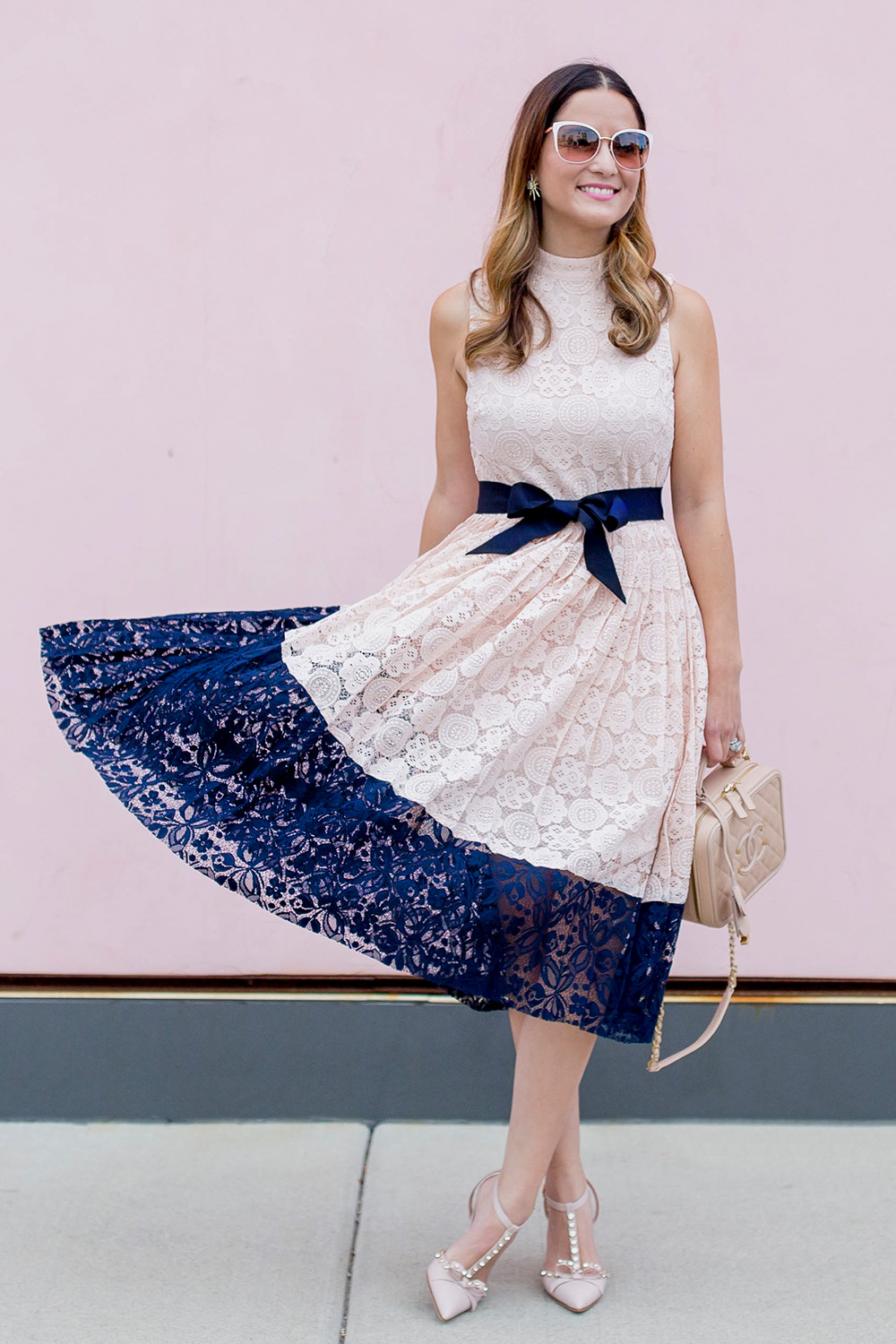 Pink Navy Lace Dress