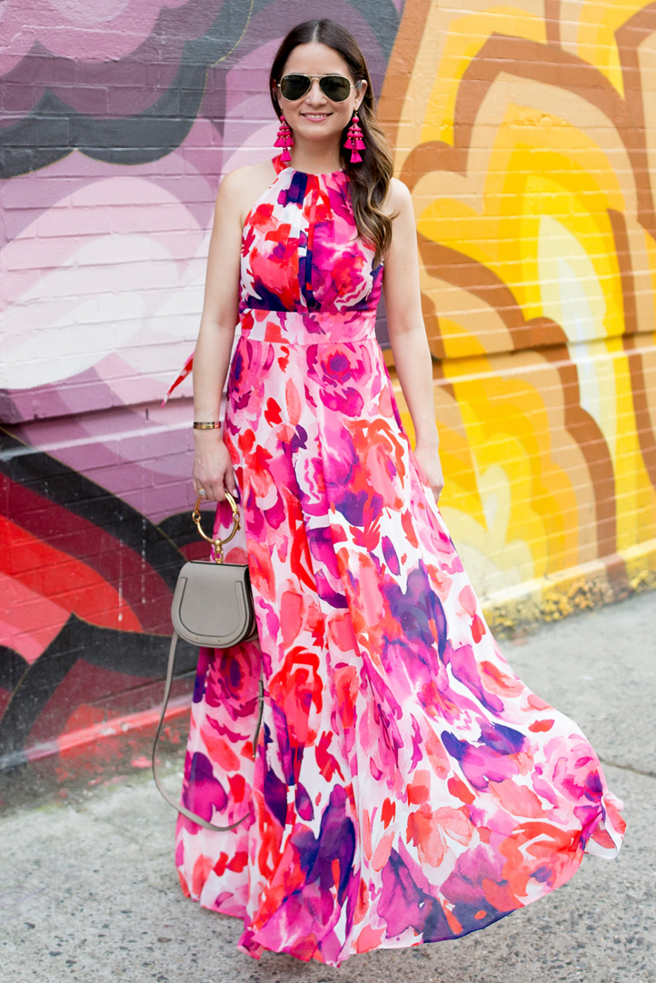 Pink Floral Maxi Dress   Kate Spade Pink Tassel Earrings 934x1400 