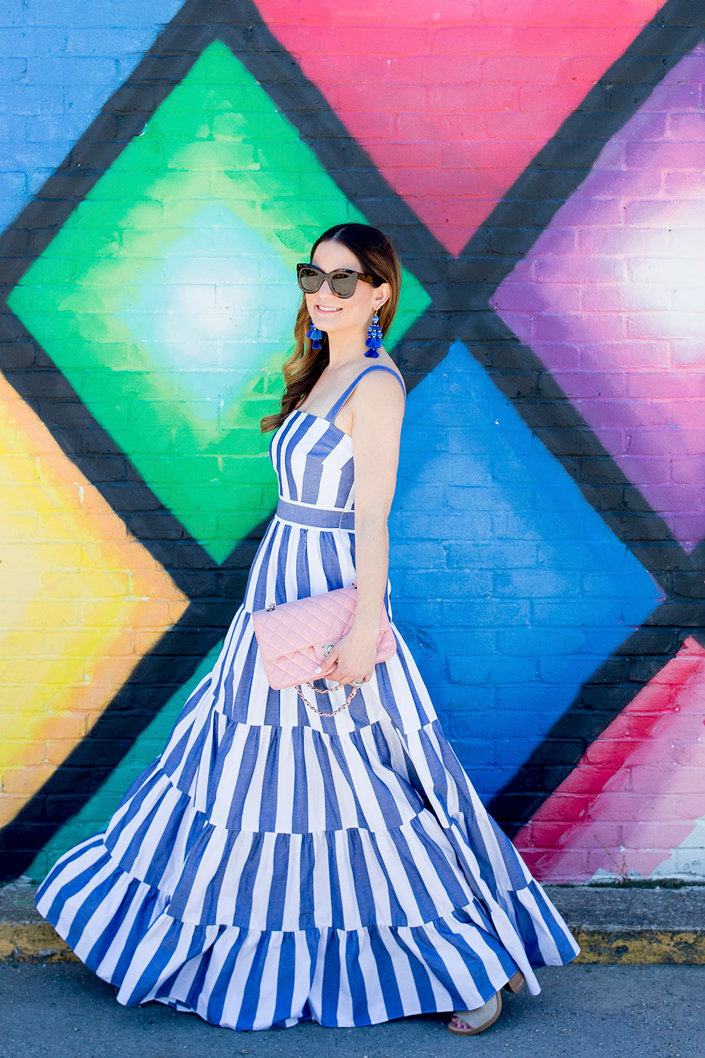 blue striped maxi dress