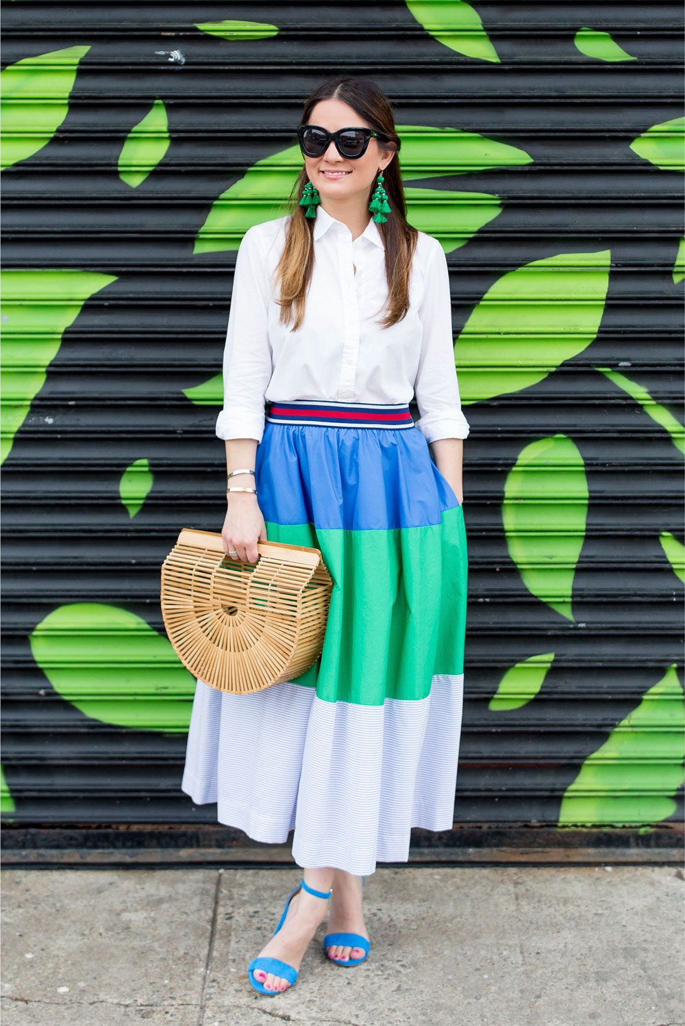 Blue Green Colorblock Midi Skirt