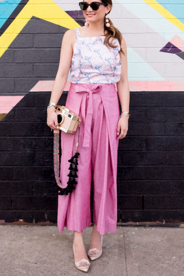 Tie Front Wide Leg Cropped Pants