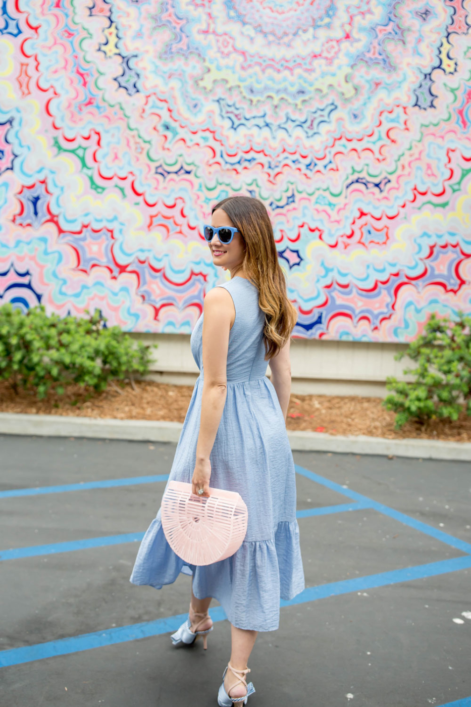 Shoshanna Tie Front Dress Styled With a Cult Gaia Pink Bag