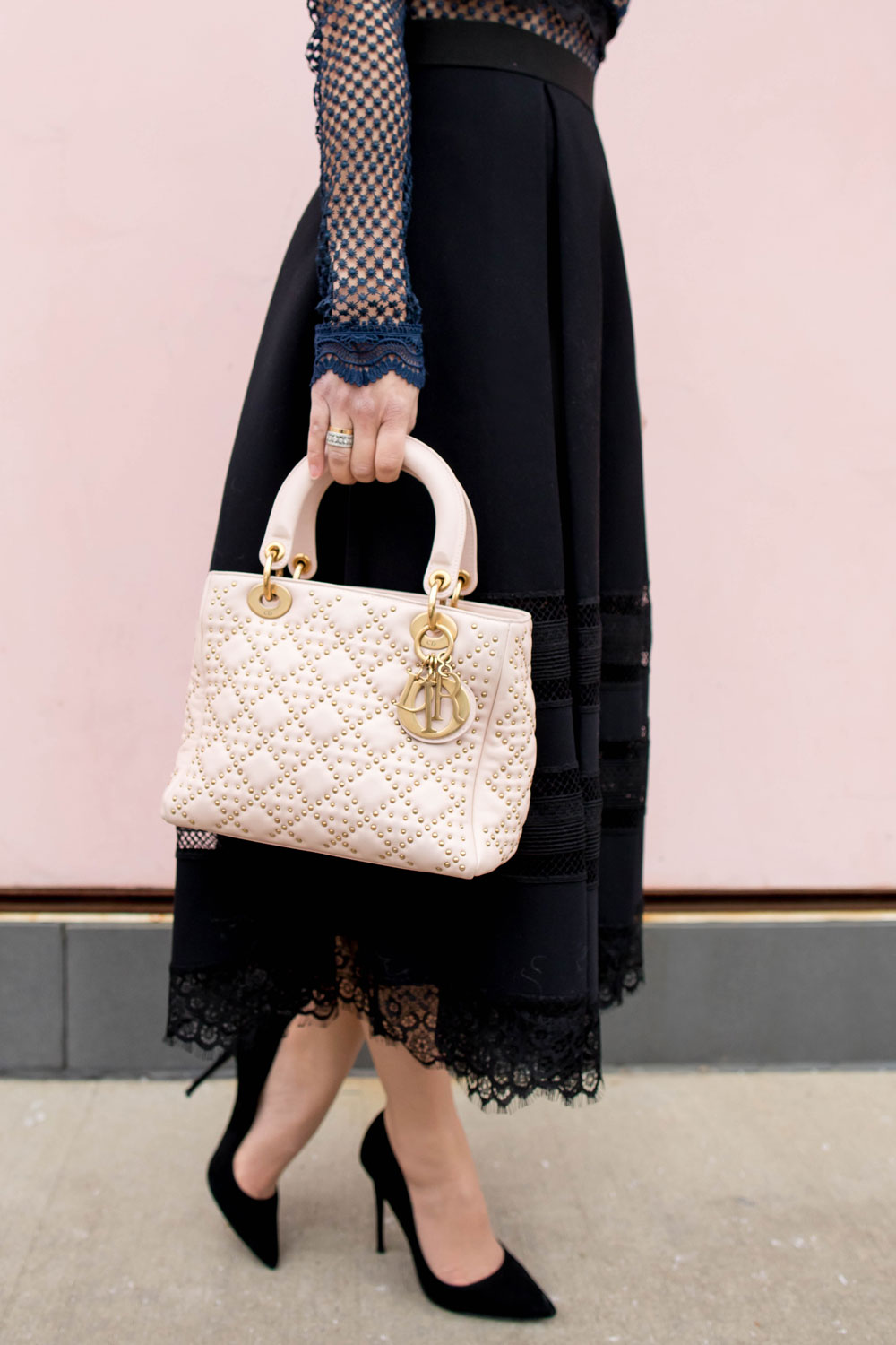 Christian Dior Lady Dior Studded Denim Handbag
