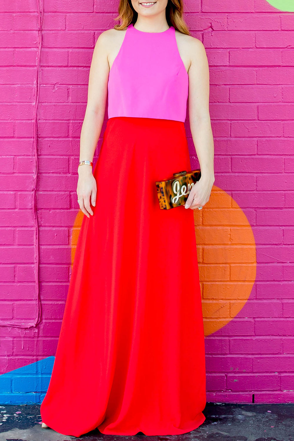 red pink colorblock dress