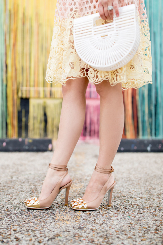 Pink and Yellow Ruffle Lace Dress and YSL Ingenue Heels