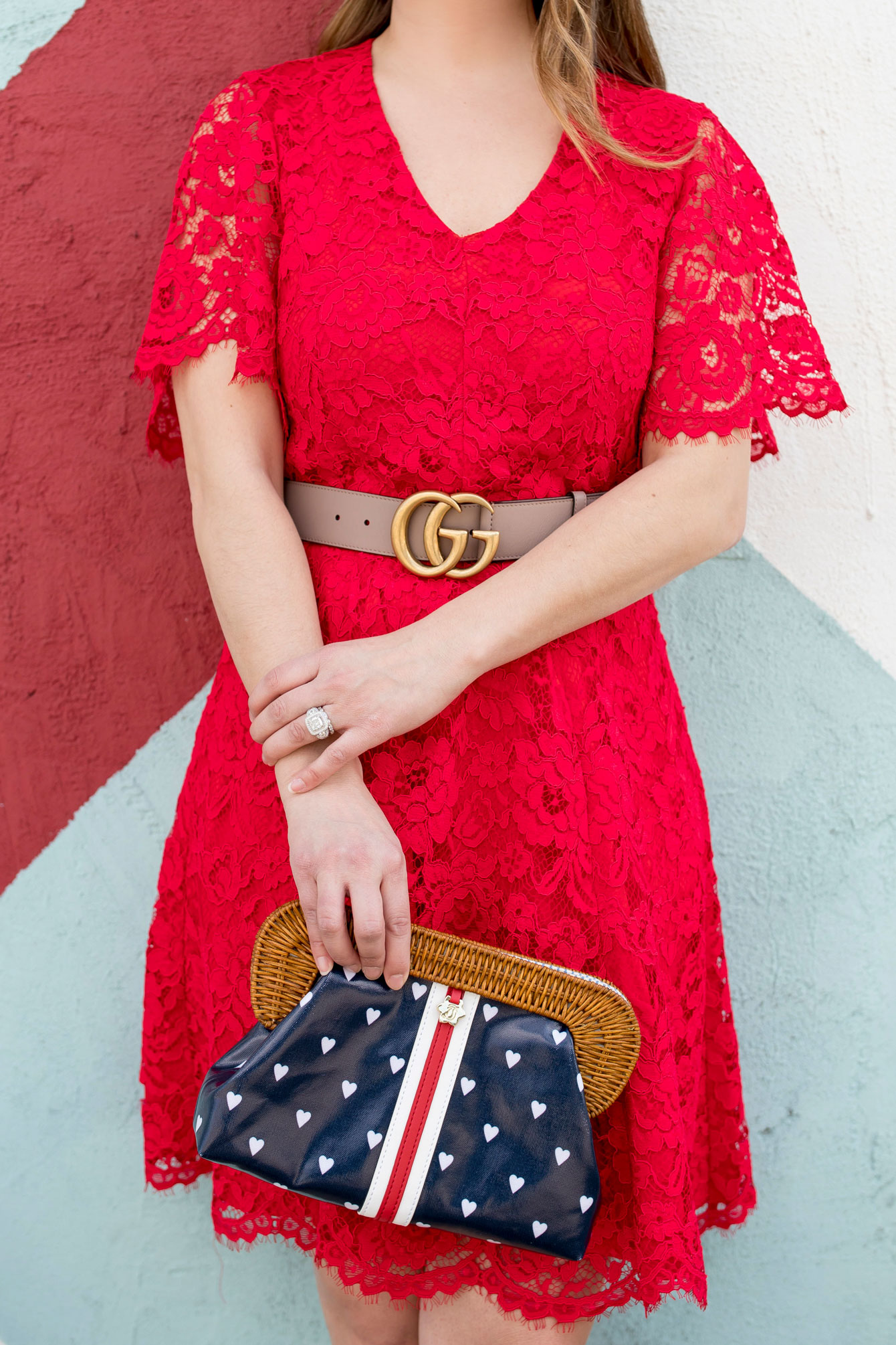 Draper James Red Lace Dress and Gucci Belt in Houston
