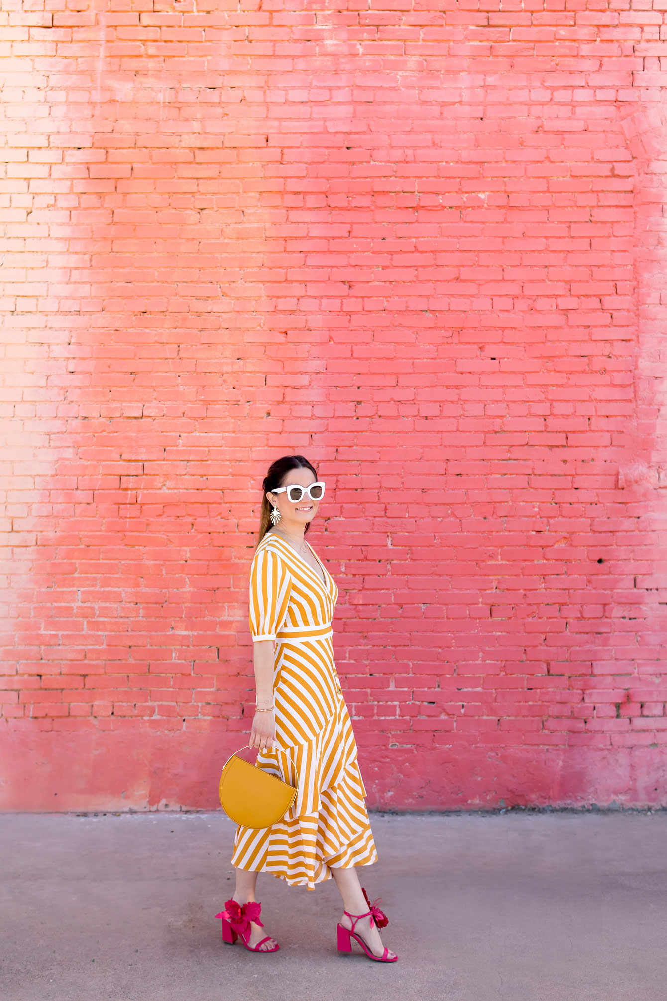 Topshop Yellow Stripe Ruffle Midi Dress