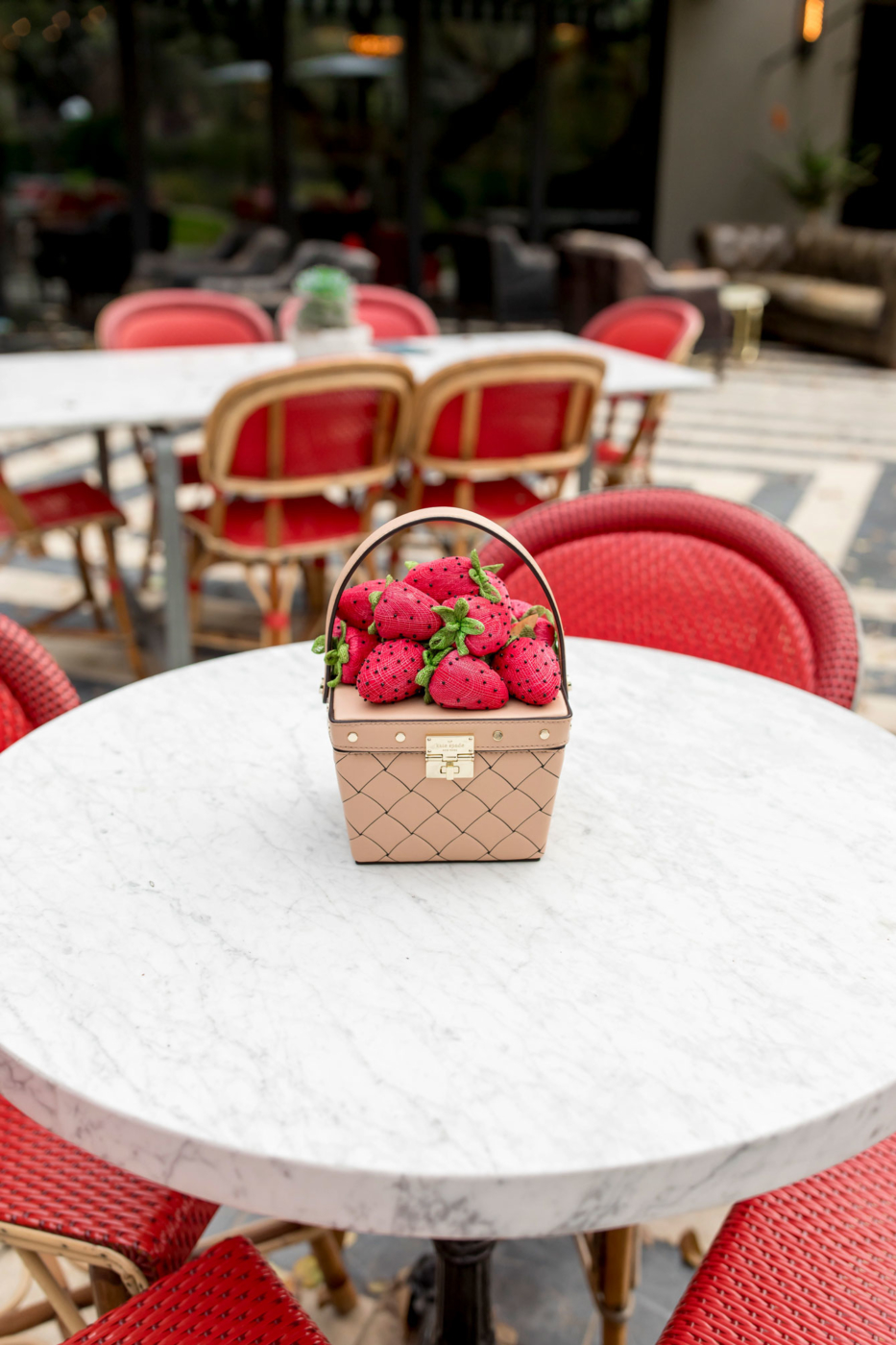 Kate Spade Pink Stripe Midi Dress and Strawberry Basket Bag