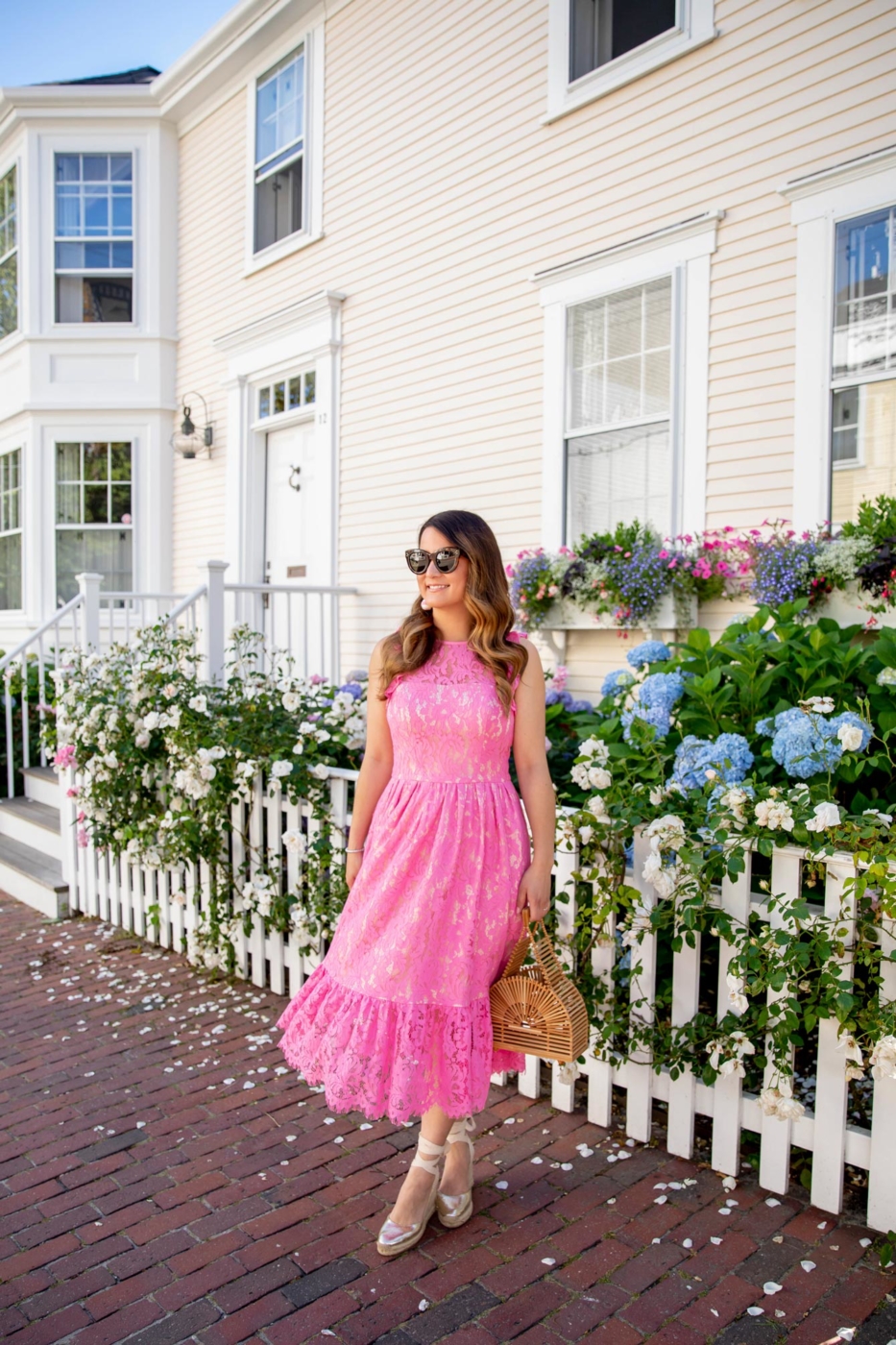 Pink Ruffle Lace Midi Dress on Nantucket - Style Charade