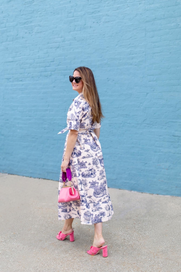 A Parisian Chic Blue Toile Shirtdress for Fall - Style Charade