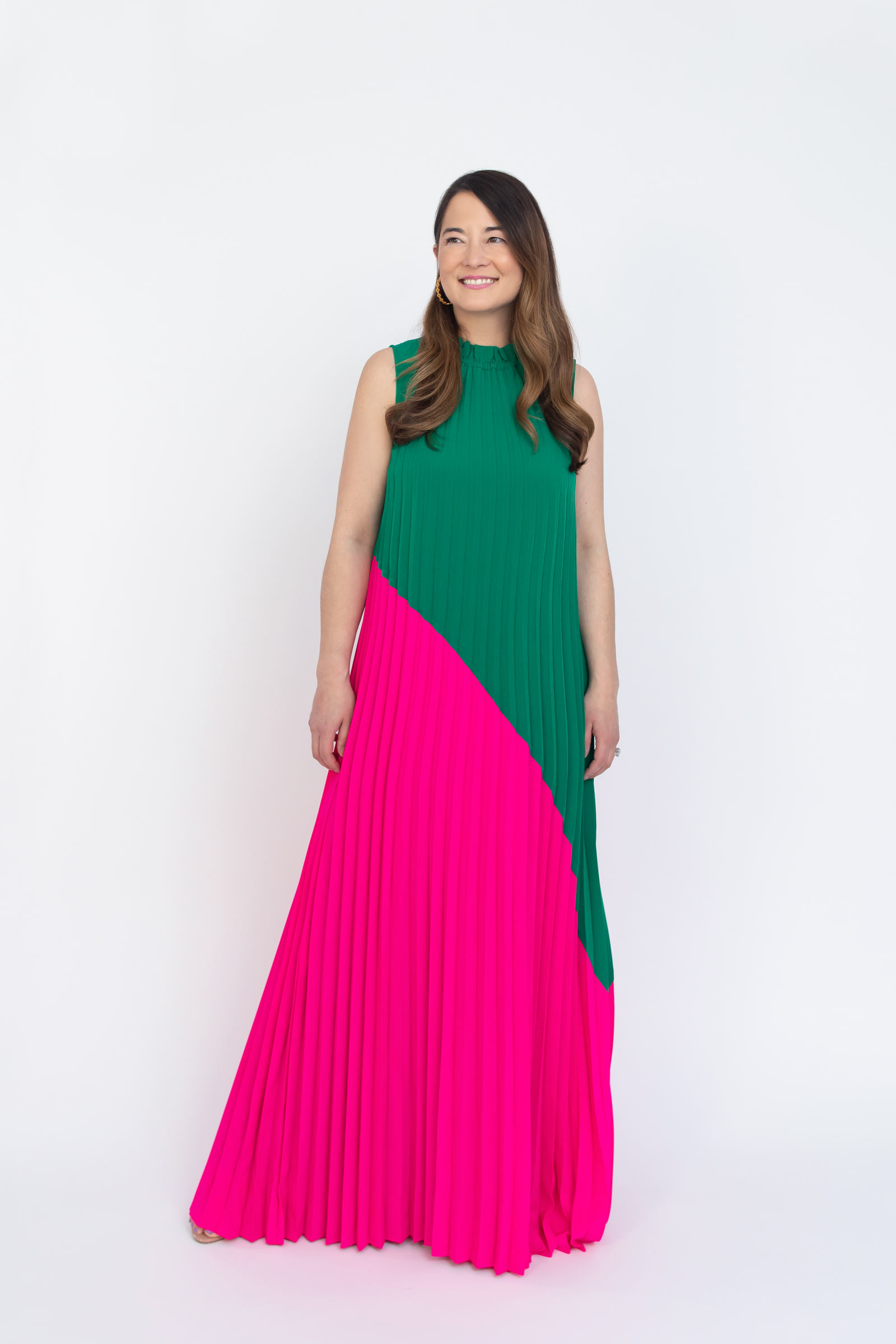 Sail to Sable Emma Pleated Maxi Pink Green Dress