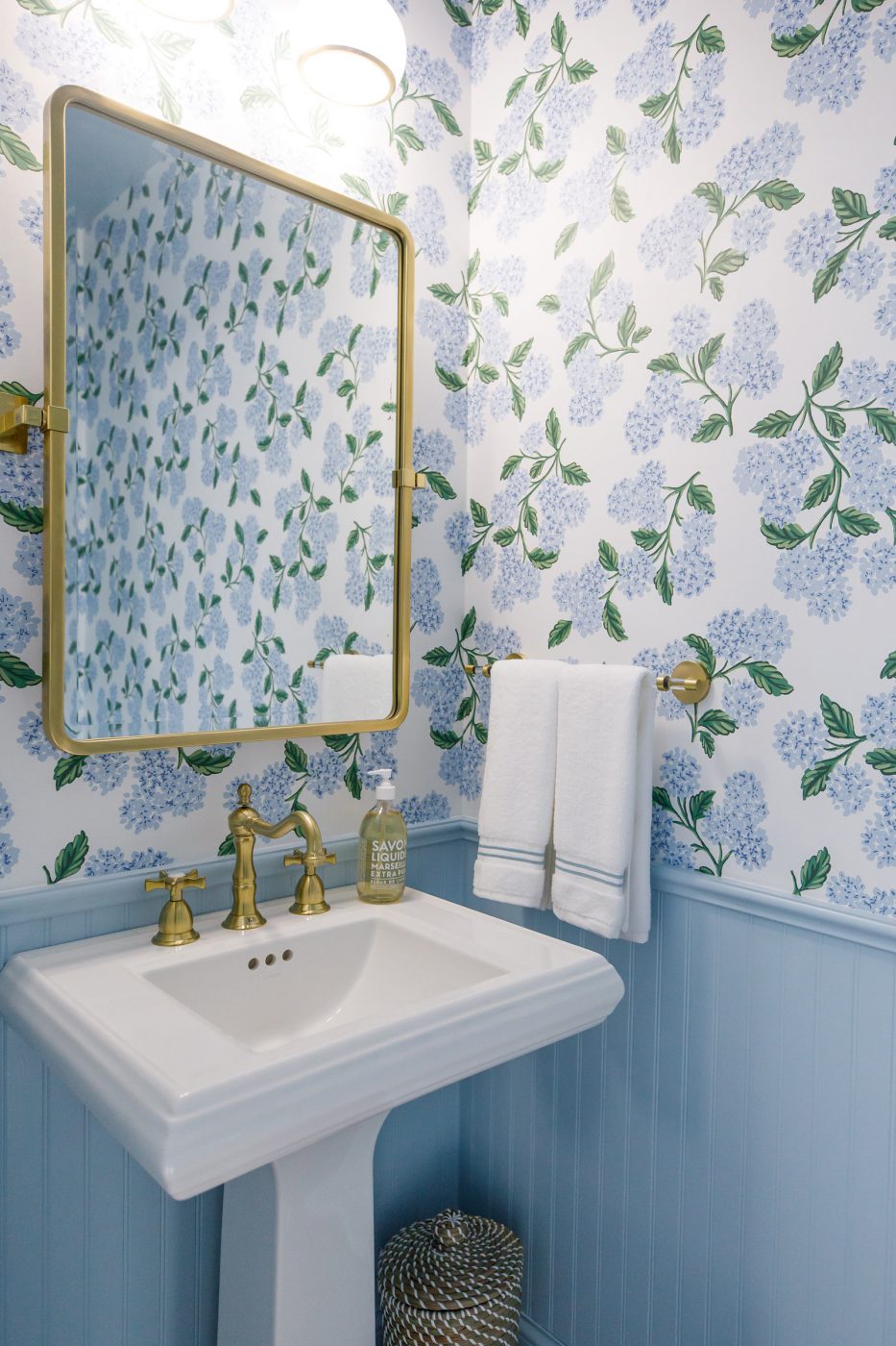 Our Powder Room Redesign Hydrangea Wallpaper - Style Charade