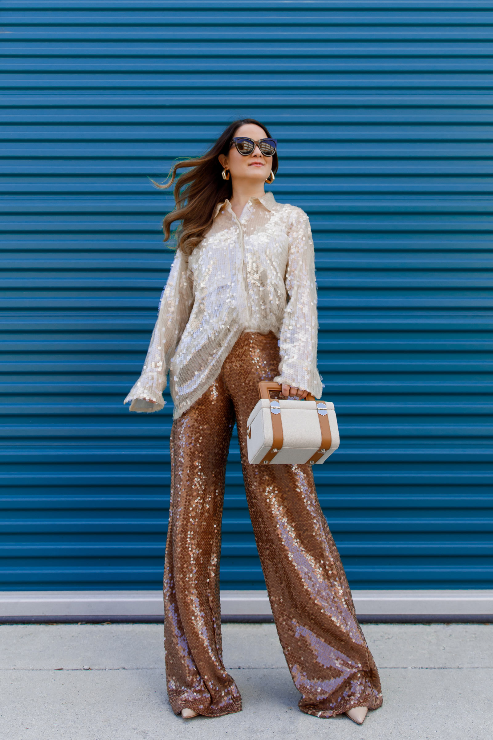 Reegan - Sequin High Waisted Flared Trousers | High Waisted Trousers | Miss  G Couture