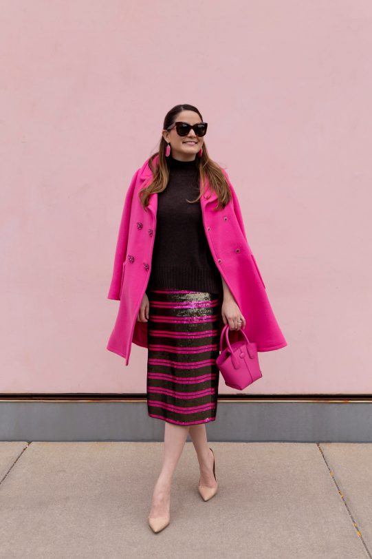 A Sequin Stripe Skirt for the Season Ahead Pencil Pink - Style Charade