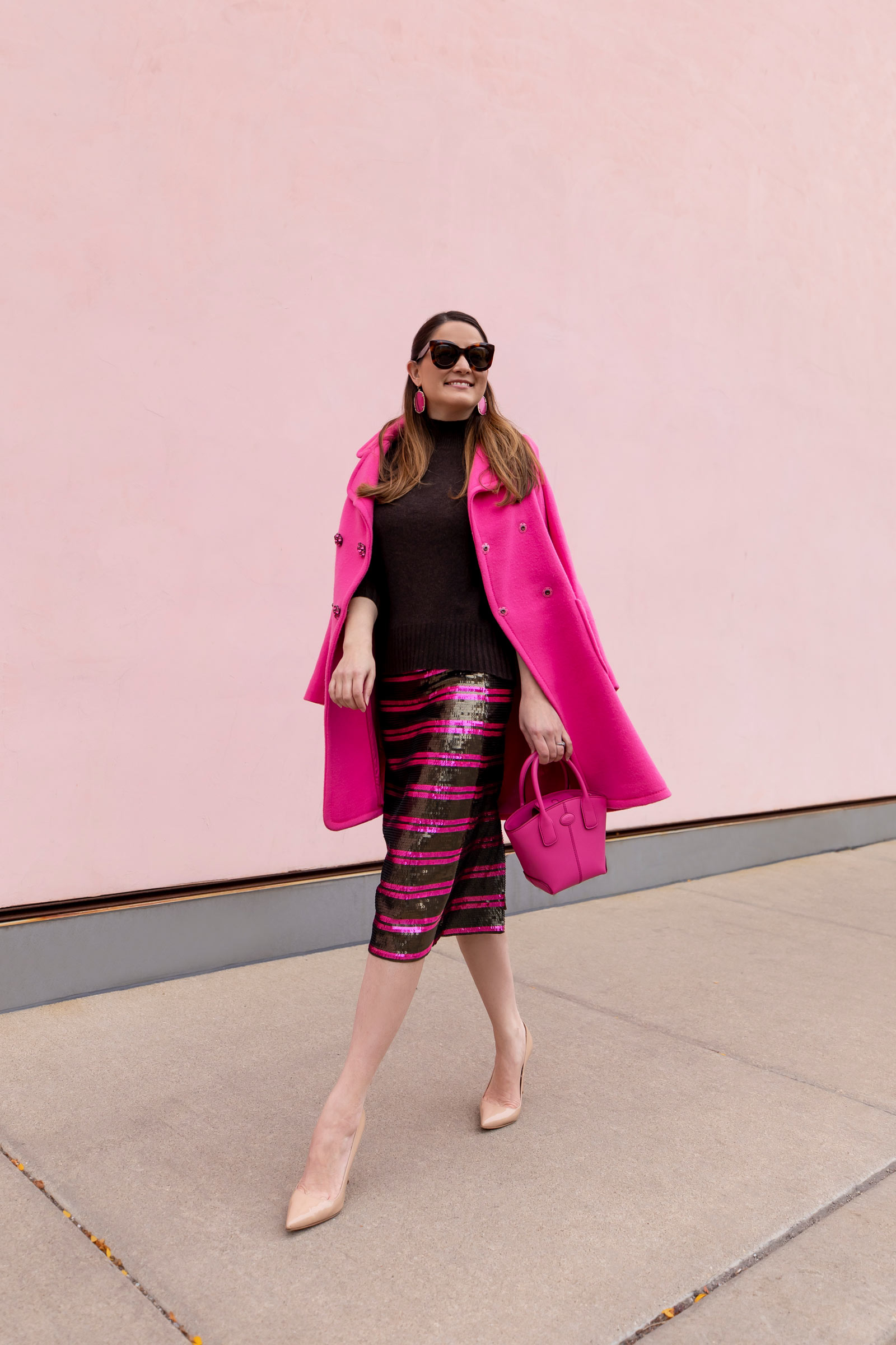 A Sequin Stripe Skirt for the Season Ahead Pencil Pink - Style Charade