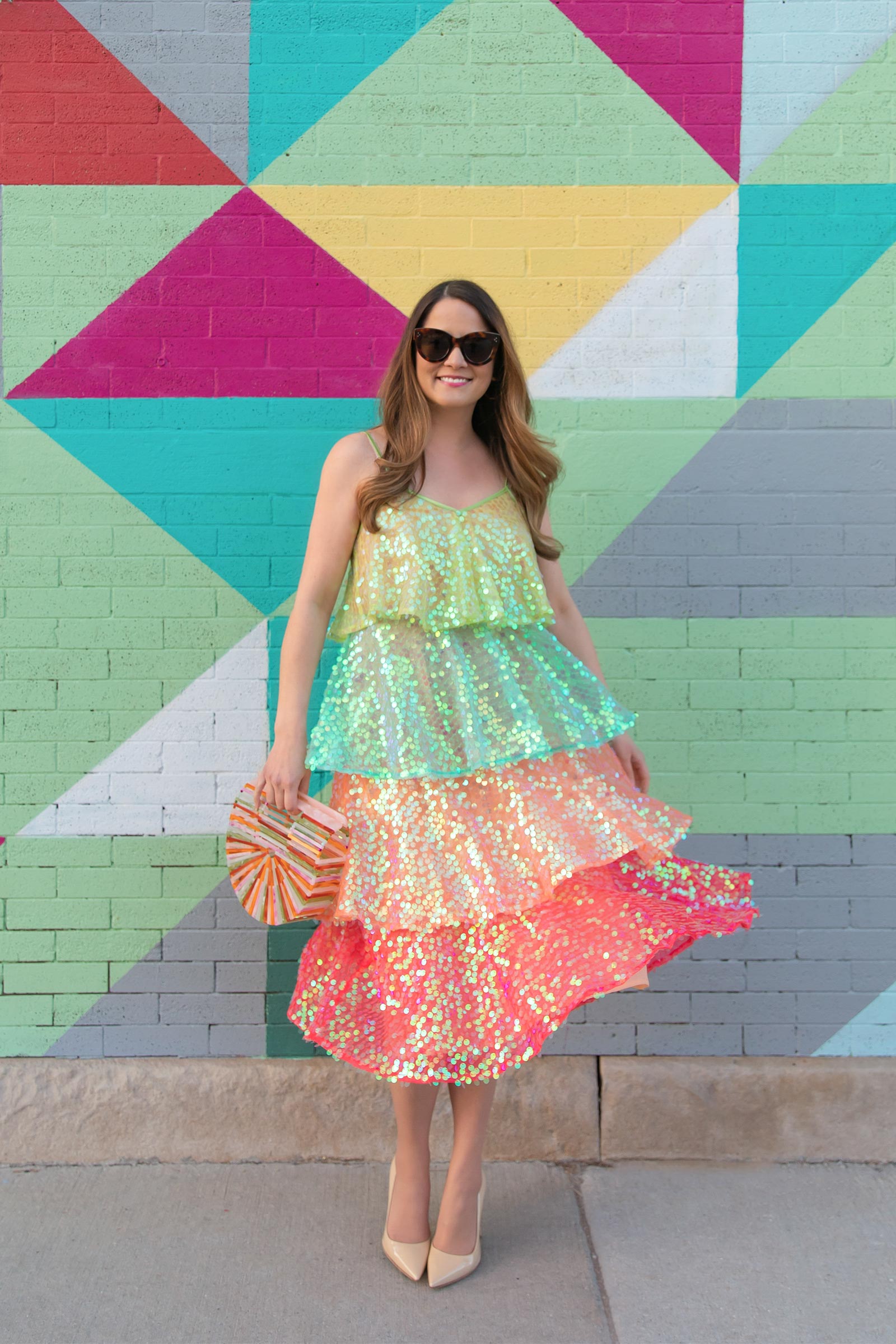Tiered Rainbow Sequin Dress  Sundress Arista - Style Charade