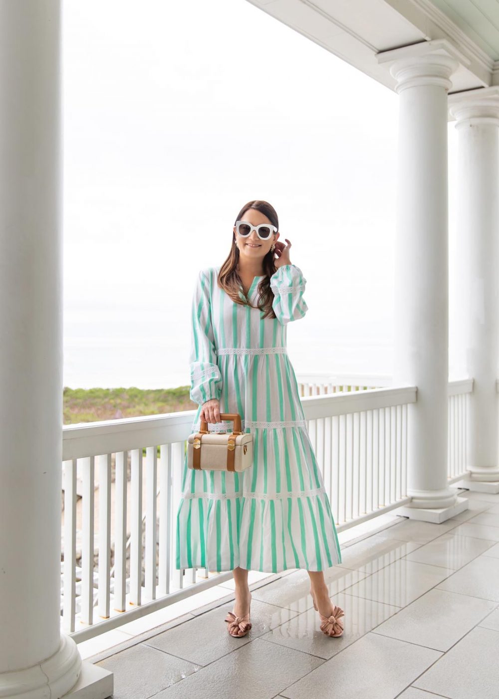 green stripe midi dress