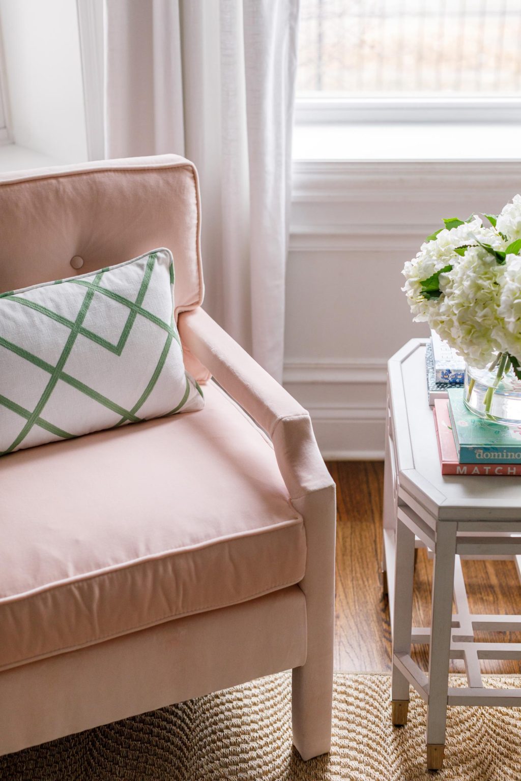 Our Living Room Reveal With Ballard Designs Style Charade   Ballard Designs Pink Velvet Chair 1024x1536 