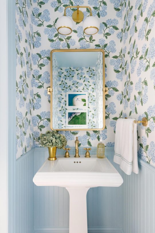 Our Powder Room Redesign | Hydrangea Wallpaper - Style Charade