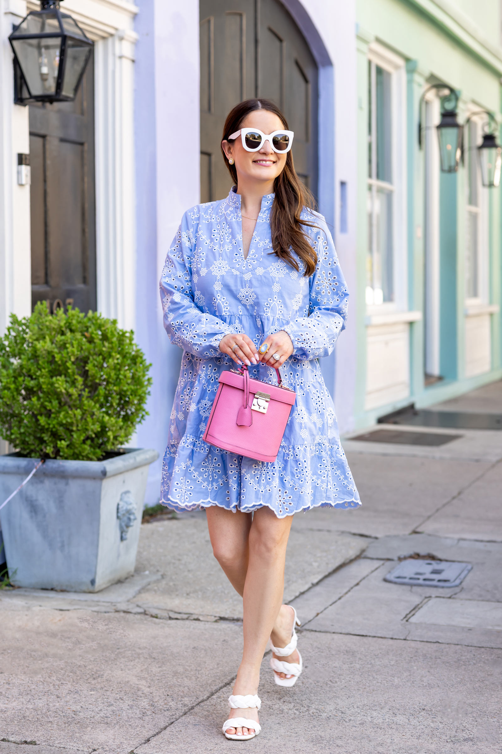 Hydrangea Blue White Eyelet Dress