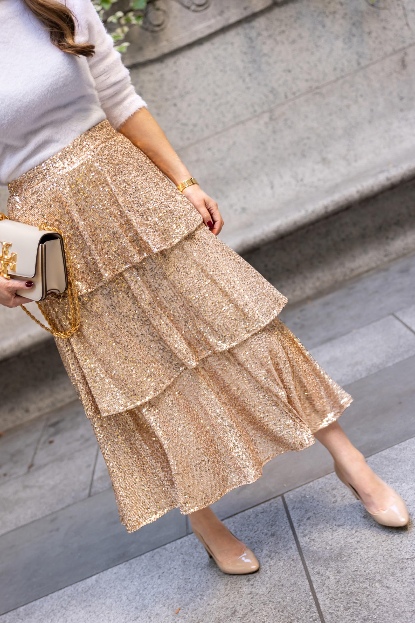 Champagne Gold Tiered Sequin Skirt