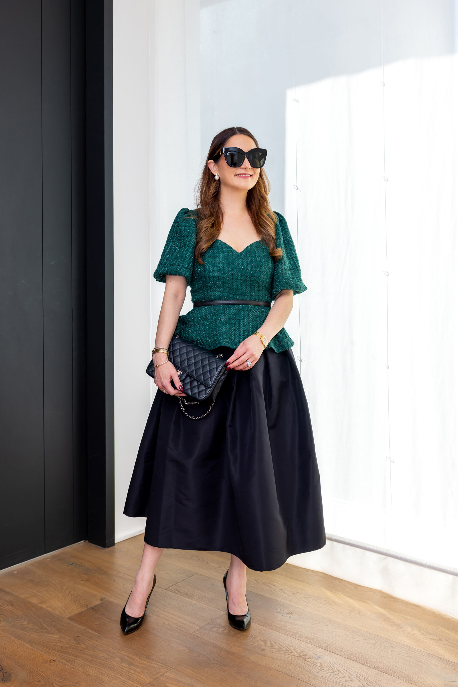 Emerald Peplum Tweed Top